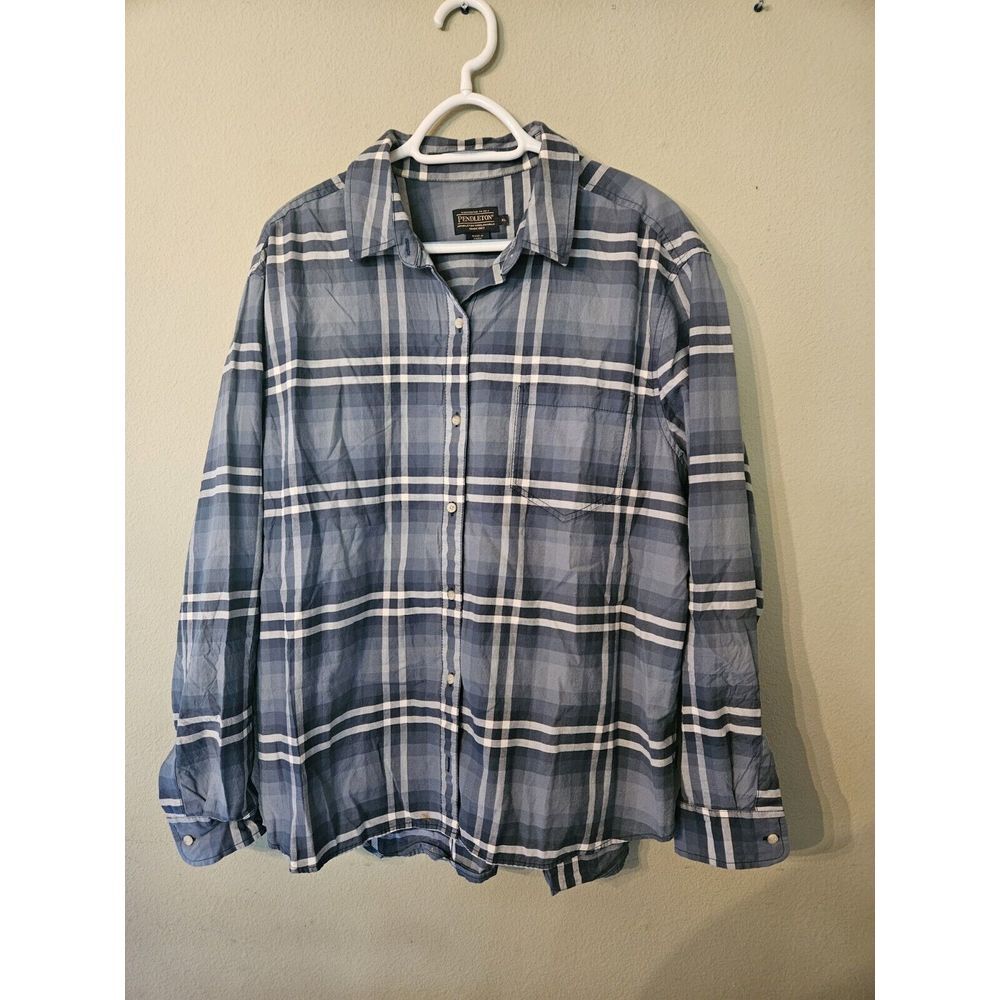 Pendleton Shirt Mens XLarge Blue Button Up Long Sleeve Plaid Front Pocket